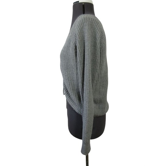 Full Circle Trends women's gray ruched cinch front v-neck knit sweater, M - Picture 3 of 11